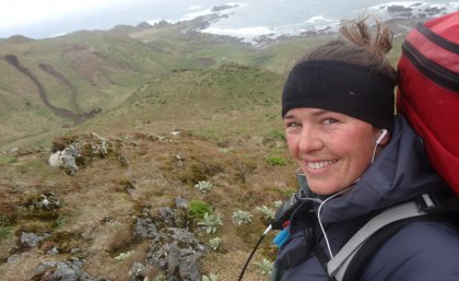 PhD student Melissa Houghton at work on Macquarie Island.